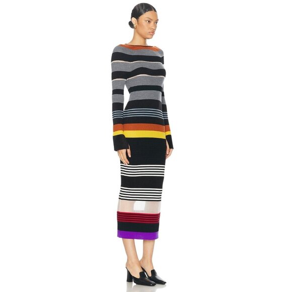 Zankov Leigh Dress in Black Multi Stripe Knit - Picture 2 of 4